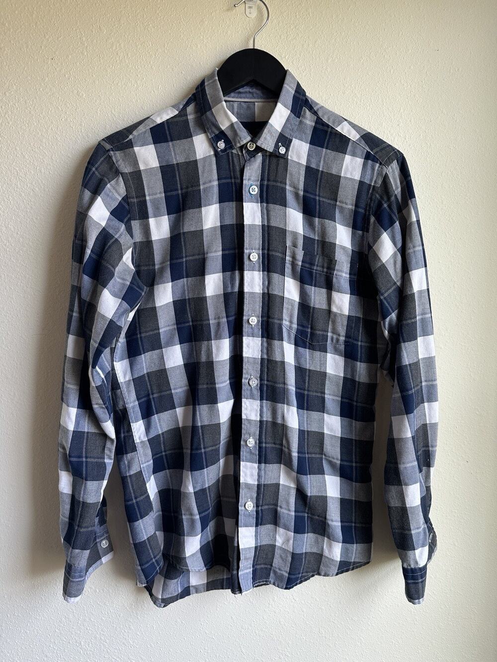 Joseph Abboud Men's Small Blue Plaid Long Sleeve Shirt Button Up Casual